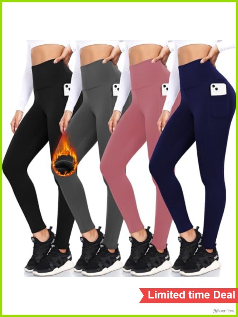 Fleece Lined Leggings with Pockets High Waisted Thermal Winter Yoga Pants